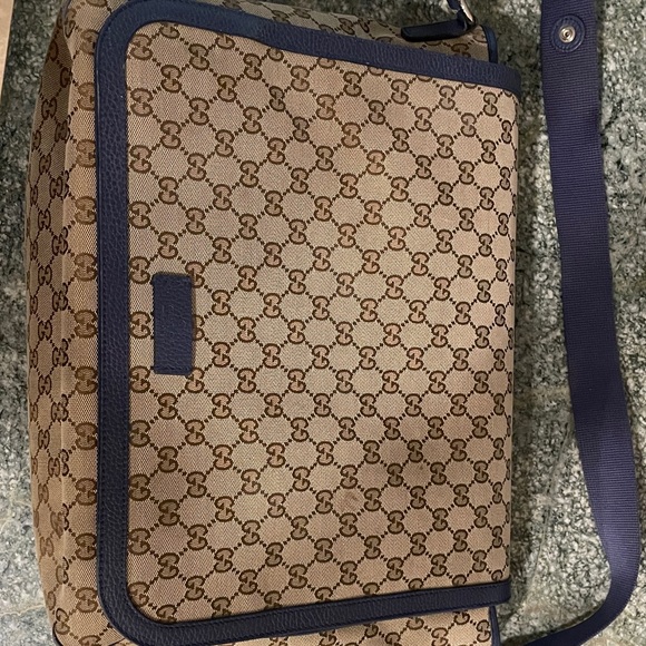 Original Gucci Beige and Navy Monogram Shoulder Diaper Bag - Picture 1 of 5